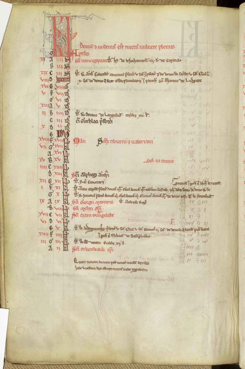 Ms.25512 fol.11v تقويم أيام القديسين ، منتصف القرن الثالث عشر بواسطة مدرسة اللغة الإنجليزية