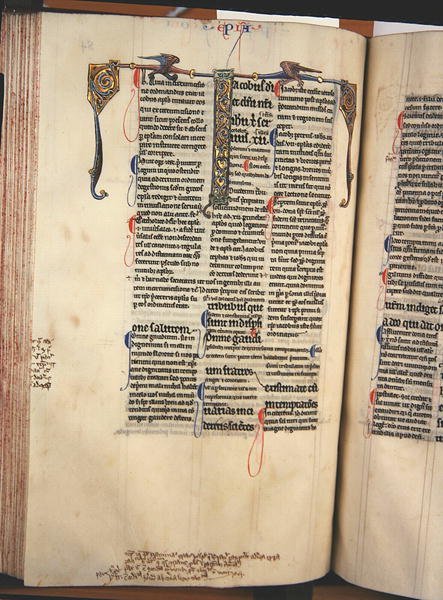 Ms.27، f.84v: صفحة من نسخة لامعة من العهد الجديد (رق) بواسطة مدرسة اللغة الإنجليزية