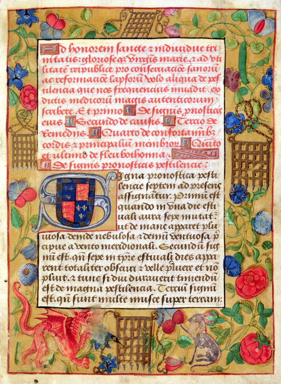 Ms 261 fol.1r صفحة من مجموعة من مسالك الطاعون باللغتين اللاتينية والإنجليزية ، c.1500 بواسطة مدرسة اللغة الإنجليزية
