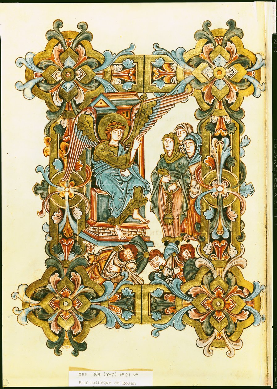 السيدة 369 fol.21v المرأة المقدسة في القبر ، من وينشستر الباباوية ، أواخر القرن العاشر إلى أوائل القرن الحادي عشر بواسطة مدرسة اللغة الإنجليزية