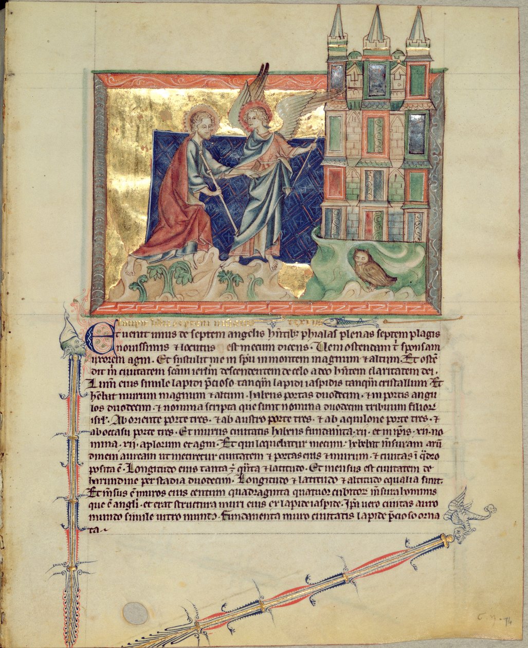 السيدة LA 139-Lisboa fol.74 ملاك يظهر القدس الجديدة للقديس يوحنا الإنجيلي ، من نهاية العالم في جوبنكيان ، c.1265-70 بواسطة مدرسة اللغة الإنجليزية