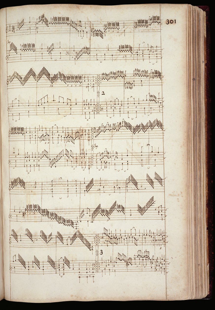Mu Ms 168 ، ص 301: صفحة من Fitzwilliam Virginal ، ومختارات من موسيقى لوحة المفاتيح من القرن السادس عشر وأوائل القرن السابع عشر (حبر على ورق) بواسطة مدرسة اللغة الإنجليزية