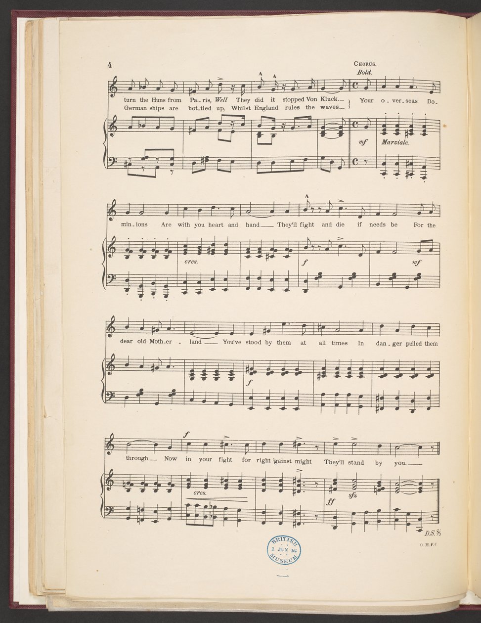 نتيجة الموسيقى لأغنية "سنقف بجانبك" لجون إي كولين وتشاس. بارنيل ، الصفحة 4 ، ج 1916 (طباعة) بواسطة مدرسة اللغة الإنجليزية