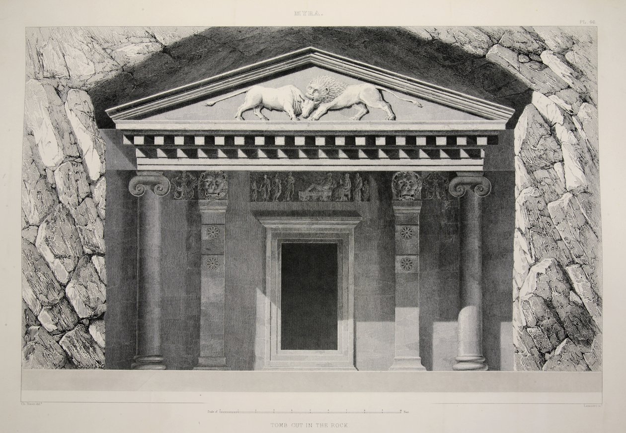 ميرا - قبر مقطوع في الصخرة ، من الأطلال الرئيسية لآسيا الصغرى ، حانة. 1863 (ليثو) بواسطة مدرسة اللغة الإنجليزية