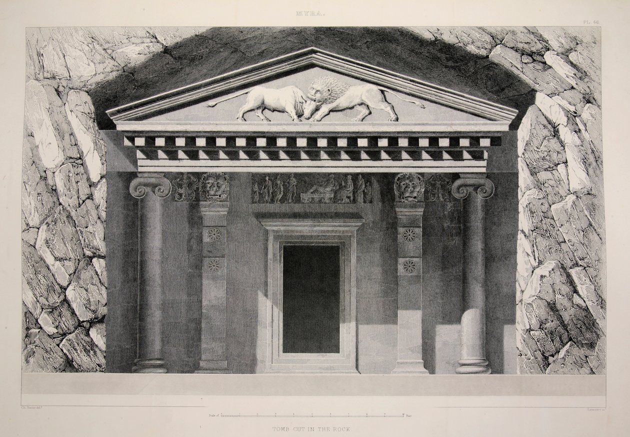 ميرا - قبر مقطوع في الصخرة ، حانة. 1863 ليثوجراف. بواسطة مدرسة اللغة الإنجليزية