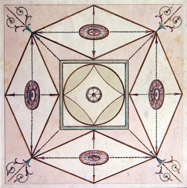 تصميم السقف الكلاسيكي الجديد ، Ugbrook Park ، ديفون ، حوالي 1770 (ألوان مائية على ورق) بواسطة مدرسة اللغة الإنجليزية