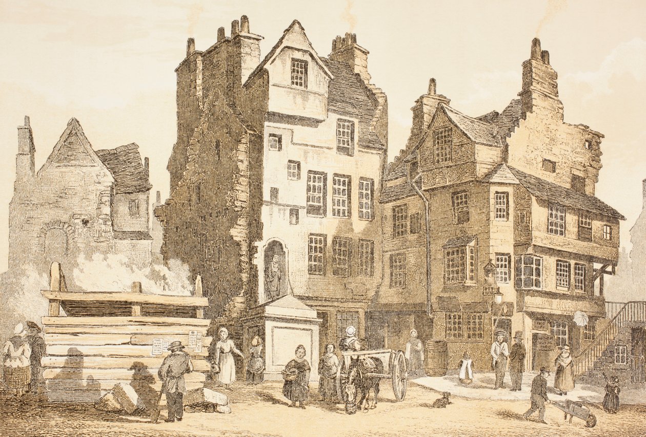 Netherbow House ، إدنبرة كما كانت في عام 1843 ، من "The Scots Worthies" لجون هاوي ، الطبعة الثانية التي نشرت في عام 1879 بواسطة مدرسة اللغة الإنجليزية