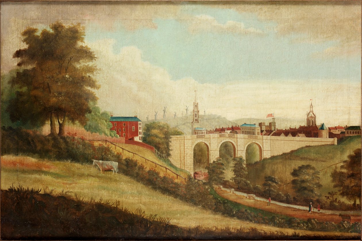 الجسر الجديد فوق Pandon Dene ، نيوكاسل أبون تاين ، c.1812 بواسطة مدرسة اللغة الإنجليزية