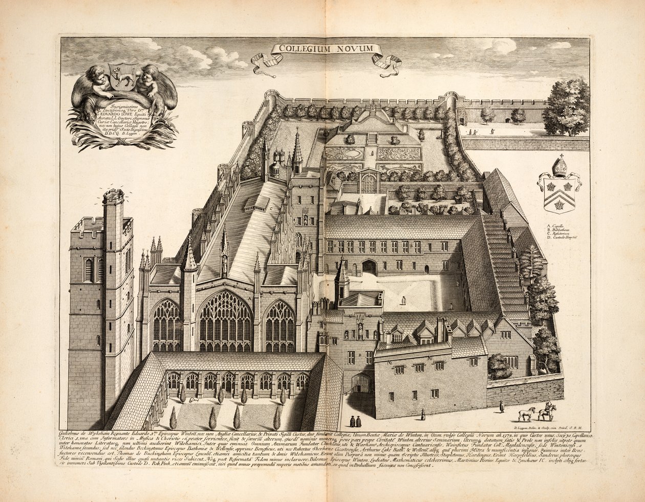 New College ، اللوحة 19 من Oxon بواسطة David Loggon ، Oxford 1675 بواسطة مدرسة اللغة الإنجليزية