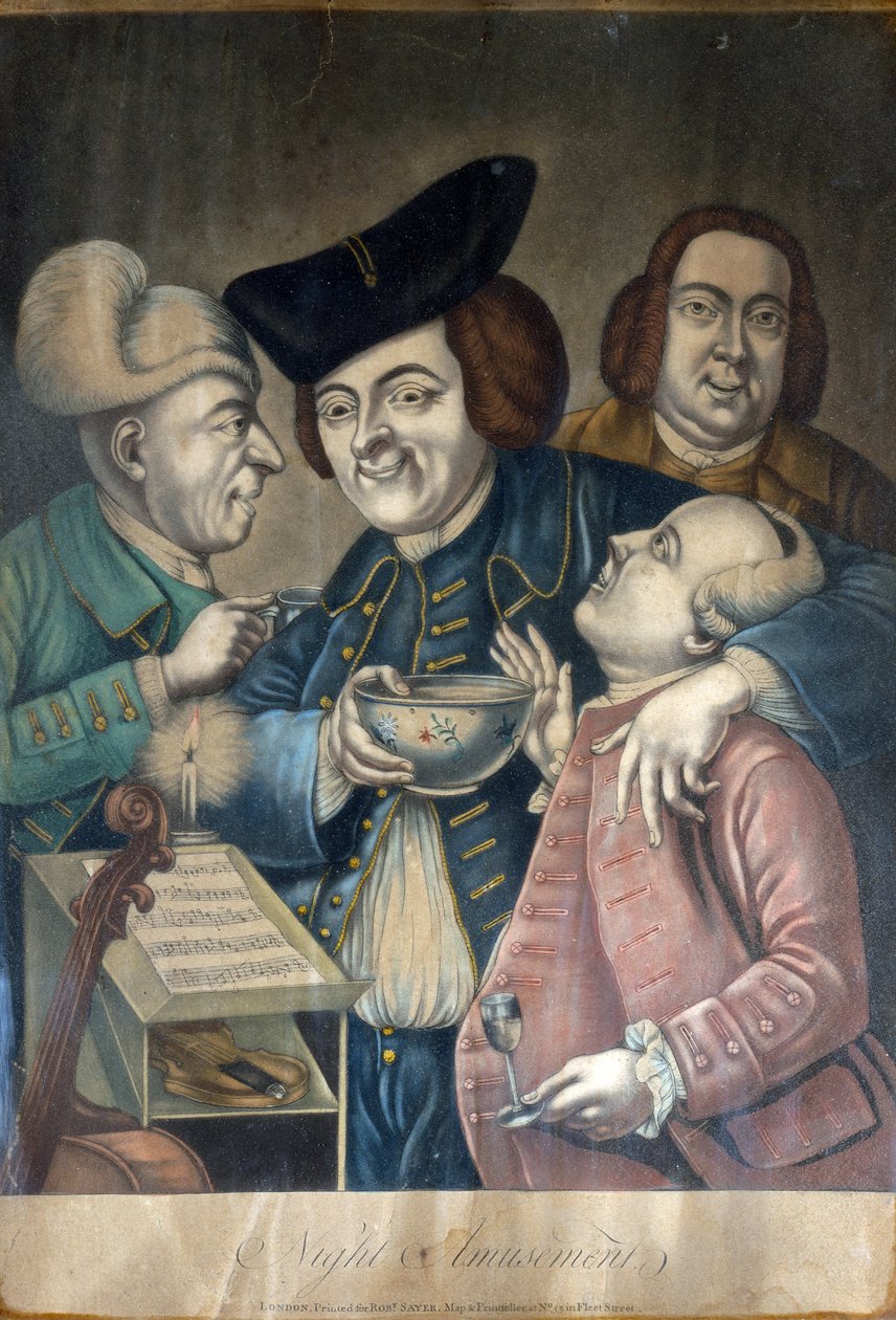 تسلية ليلية ، حوالي 1770 (ميزوتينت ملون يدويًا) بواسطة مدرسة اللغة الإنجليزية