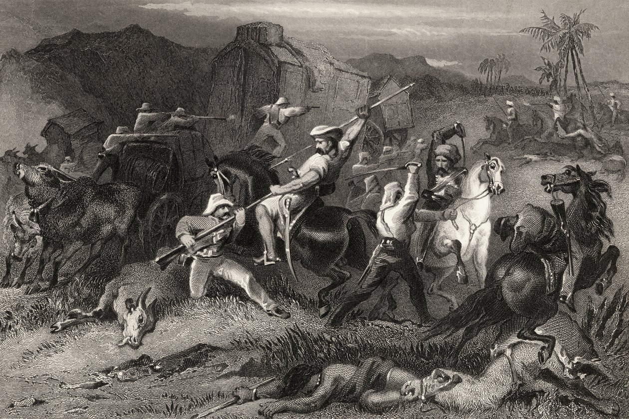 Night Sortie والهجوم على عربات الأمتعة ، من `` تاريخ التمرد الهندي &39;&39; المنشور عام 1858 بواسطة مدرسة اللغة الإنجليزية