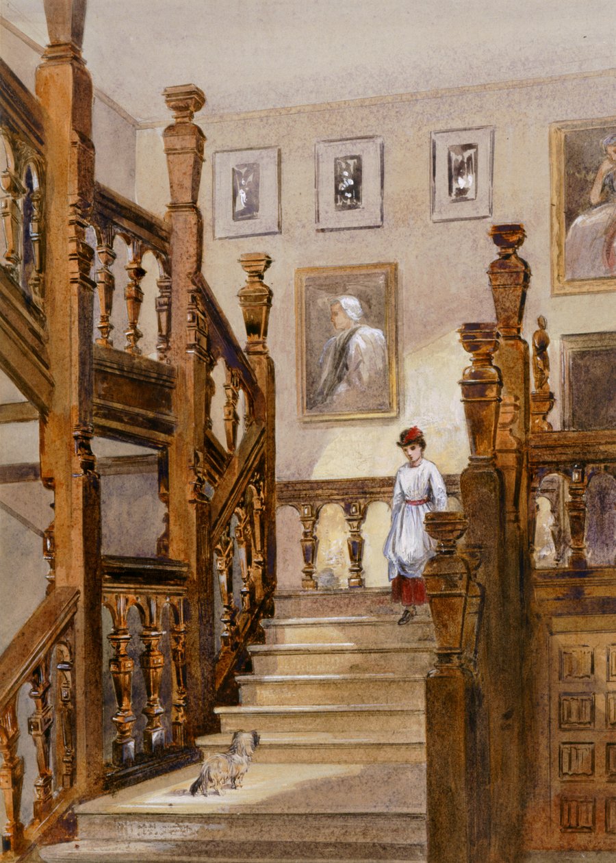 السلالم الشمالية ، Audley End House ، أواخر القرن التاسع عشر (ألوان مائية على ورق) بواسطة مدرسة اللغة الإنجليزية