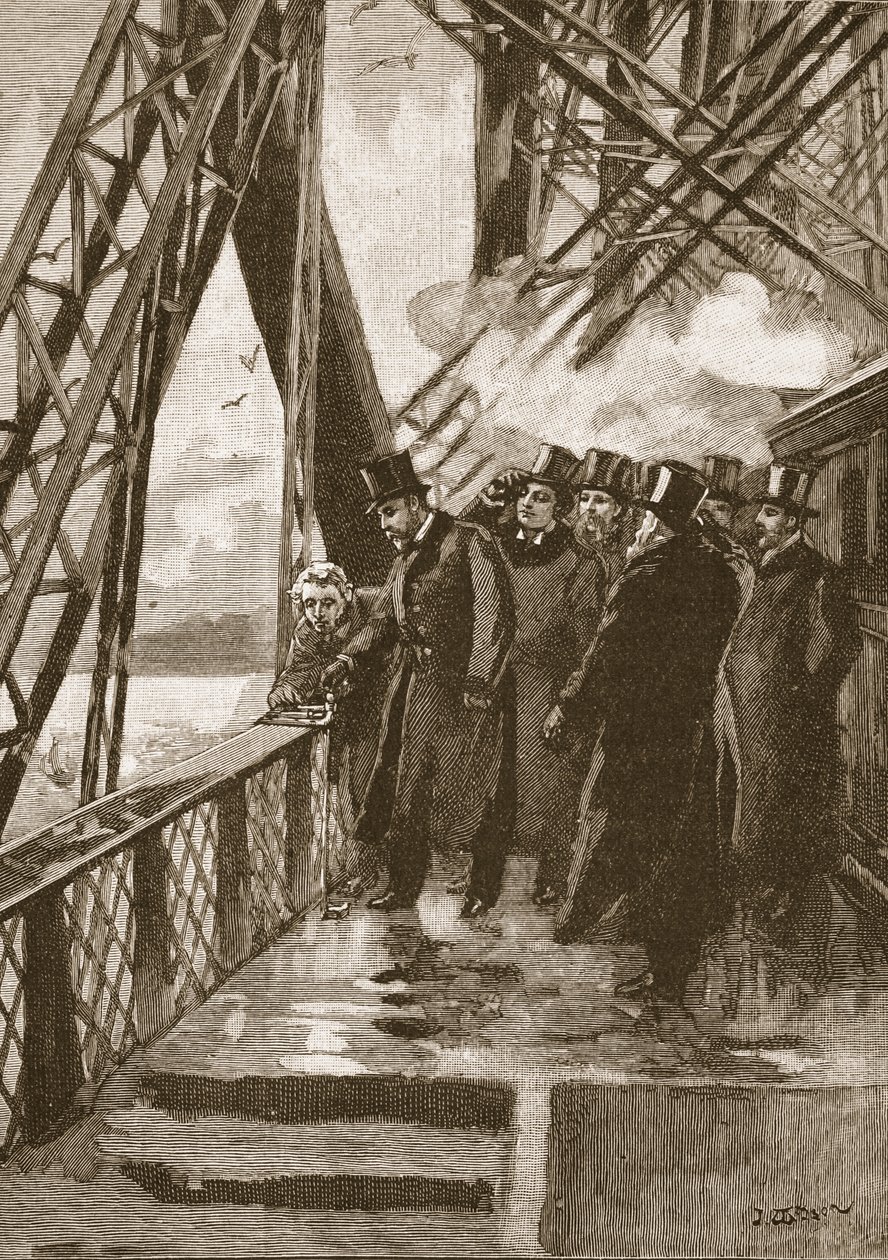 افتتاح الجسر الرابع من قبل أمير ويلز ، 4 مارس 1890 ، رسم توضيحي من تاريخ كاسيلس المصور لإنجلترا (صورة بني داكن) بواسطة مدرسة اللغة الإنجليزية