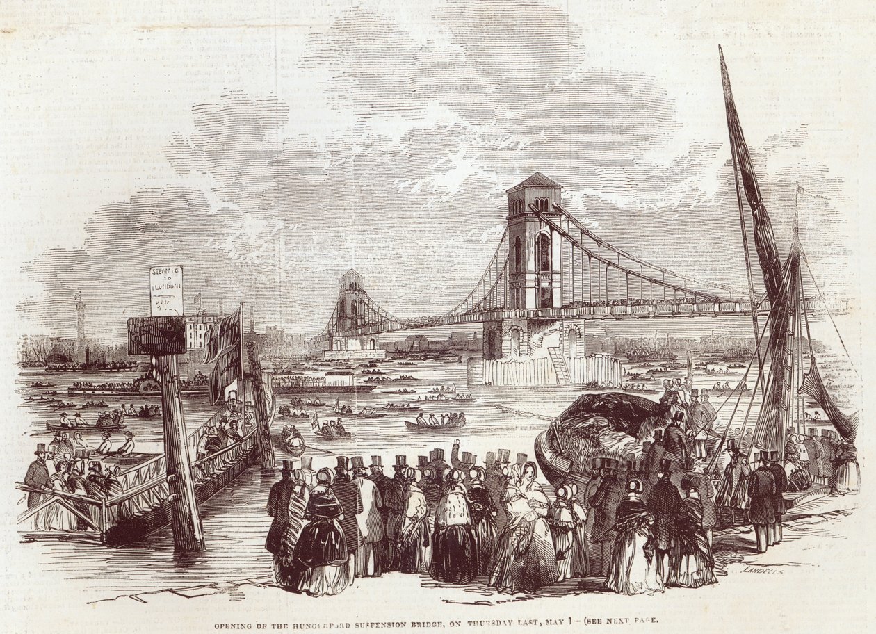 افتتاح الجسر المعلق Hungerford ، من "أخبار لندن المصورة" ، 3 مايو 1845 بواسطة مدرسة اللغة الإنجليزية