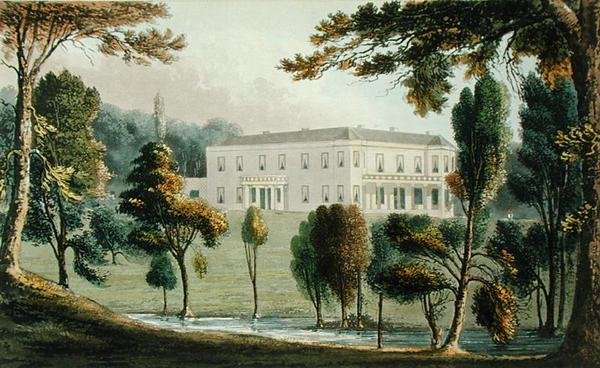 Oxton House ، من "مستودع الفنون" لأكرمان ، نُشر عام 1826 (لون ليثو) بواسطة مدرسة اللغة الإنجليزية