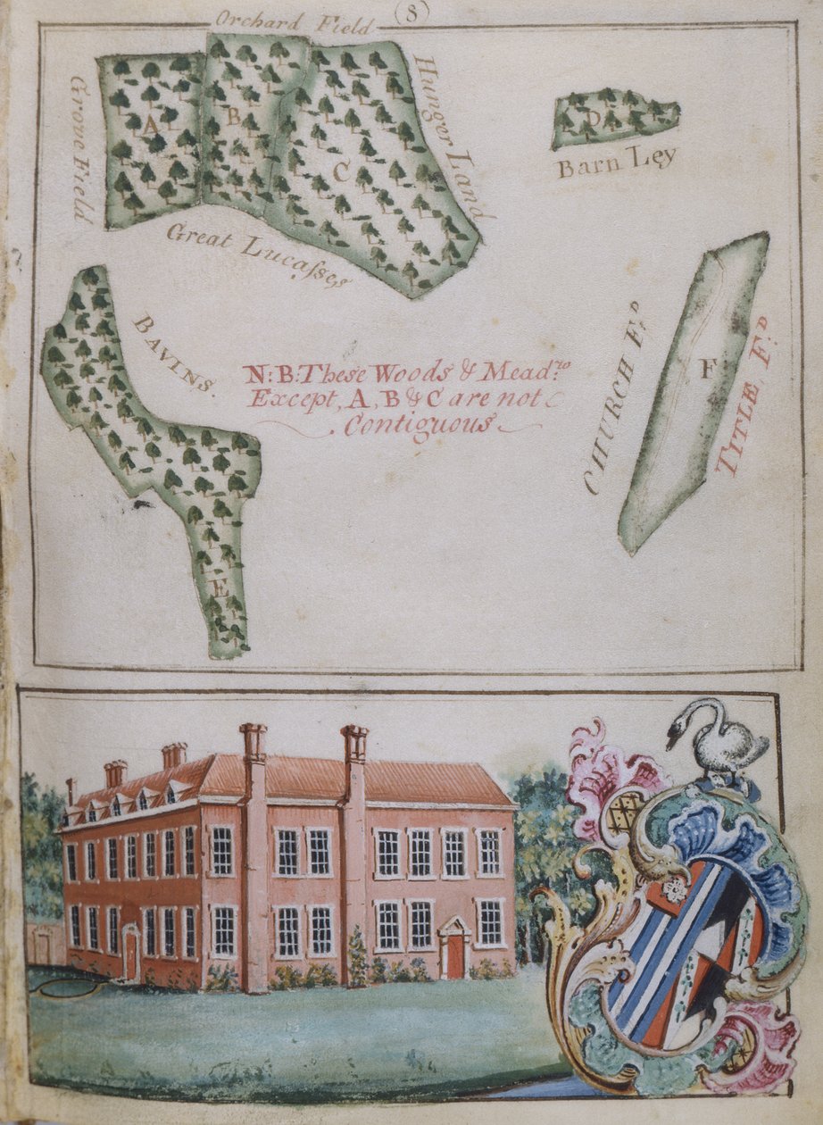 الصفحة 8 ، من مسح لملكية جون بلامبان ، Esq. ، 1774 (قلم وحبر مع مرحاض وغواش على ورق) بواسطة مدرسة اللغة الإنجليزية