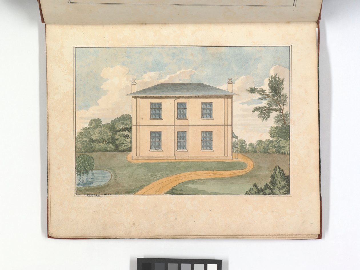 صفحات من "تصاميم براي للأكواخ والفيلات" ، حوالي 1825 (نقش ملون) بواسطة مدرسة اللغة الإنجليزية
