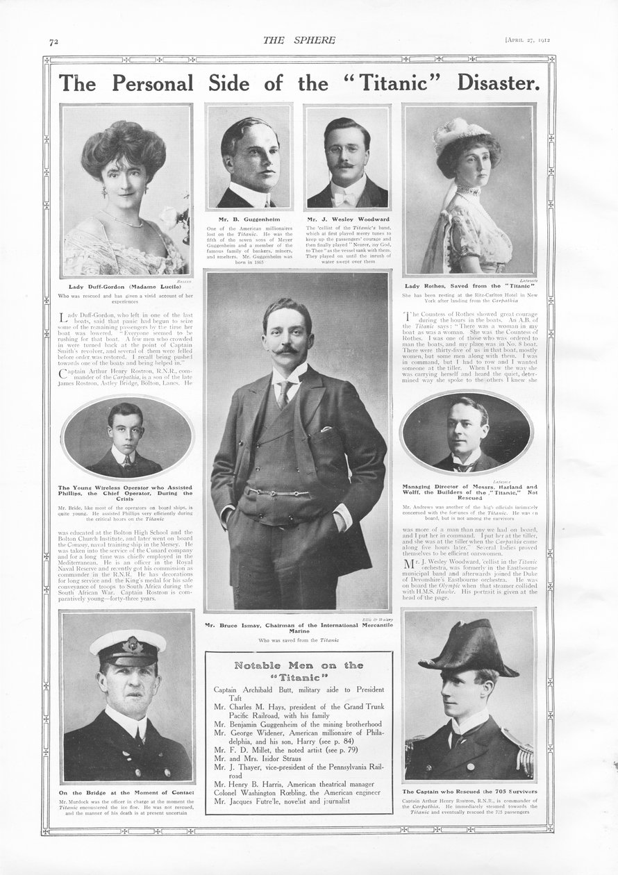 الركاب على RMS Titanic ، صور ومعلومات عن أشخاص بارزين مرتبطين بـ Titanic ، من المجال ، 27 أبريل 1912 بواسطة مدرسة اللغة الإنجليزية