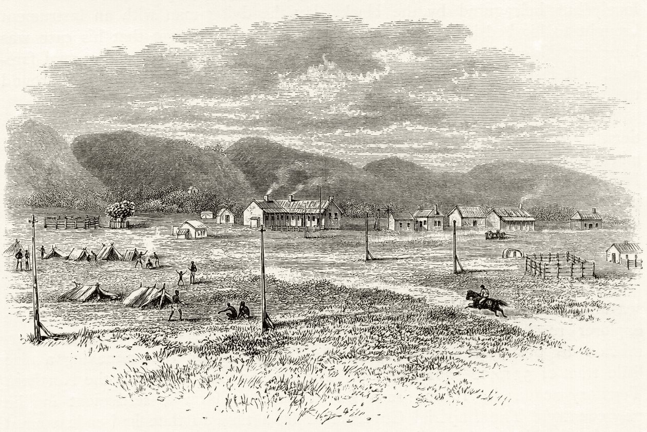 محطة Peake Overland Telegraph ، جنوب أستراليا ، c.1880 ، من "الصور الأسترالية" بواسطة Howard Willoughby ، التي نشرتها جمعية المسالك الدينية ، لندن ، 1886 بواسطة مدرسة اللغة الإنجليزية