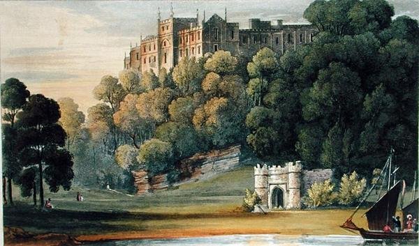 قلعة بنتيلي ، من "مستودع الفنون" لأكرمان ، نُشرت عام 1826 (لون ليثو) بواسطة مدرسة اللغة الإنجليزية