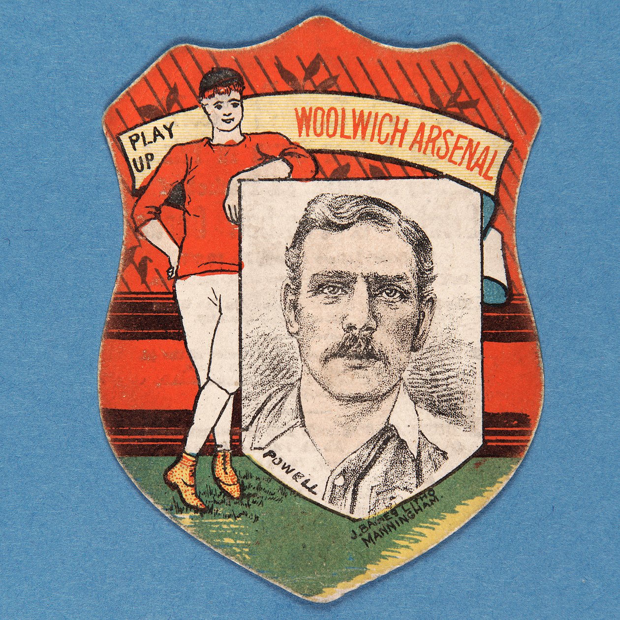 العب Up Woolwich Arsenal Powell ، بطاقة Baines على شكل درع ، 1888-1889 بواسطة مدرسة اللغة الإنجليزية