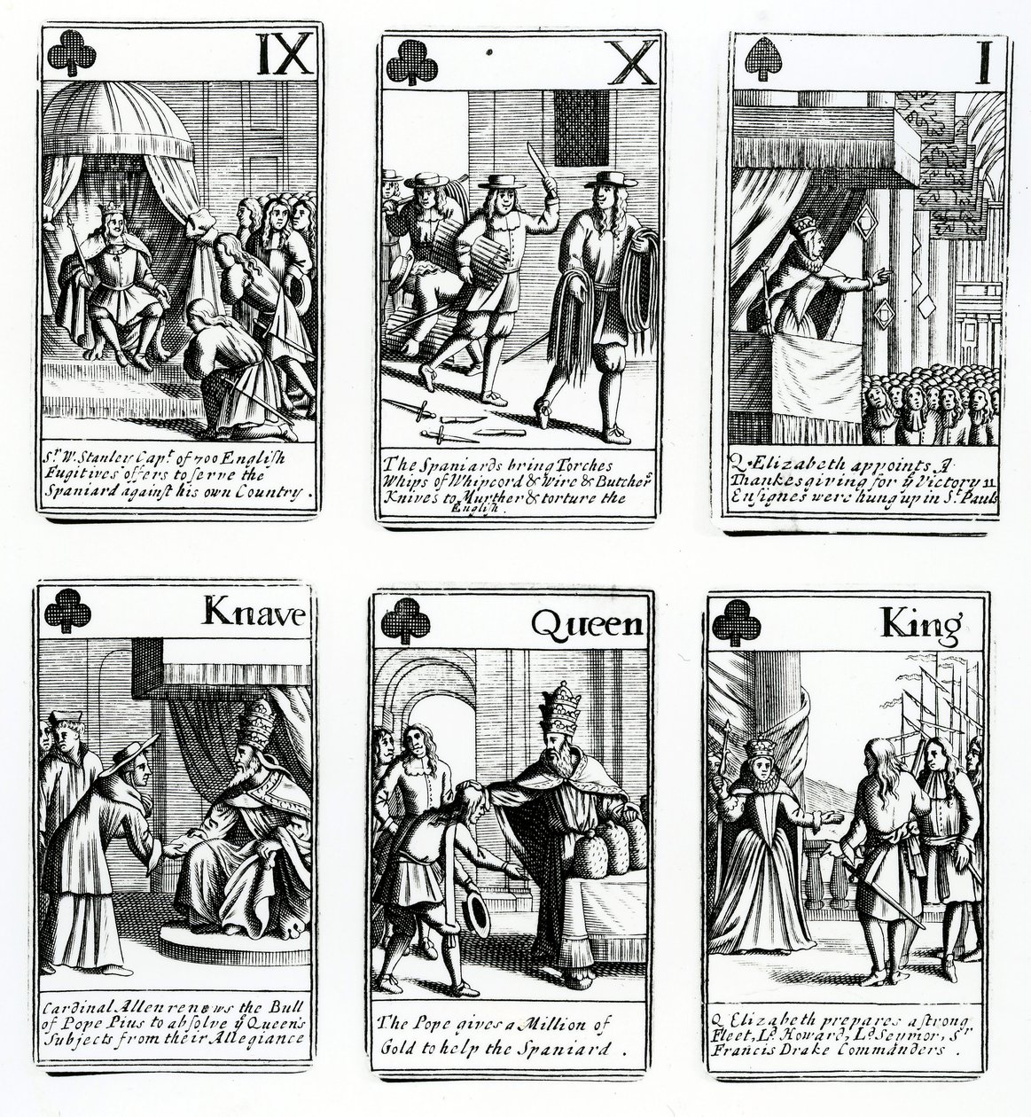 أوراق اللعب التي تصور الأحداث من الإسبانية أرمادا ، 1699 بواسطة مدرسة اللغة الإنجليزية