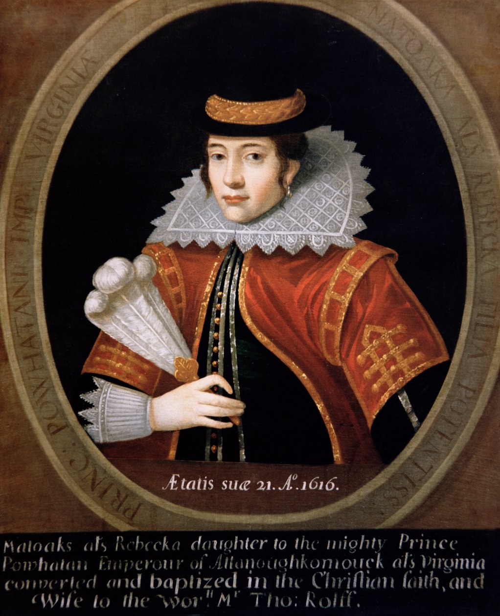 Pocahontas (c.1595-1617) 1616 (oil on canvas) بواسطة مدرسة اللغة الإنجليزية
