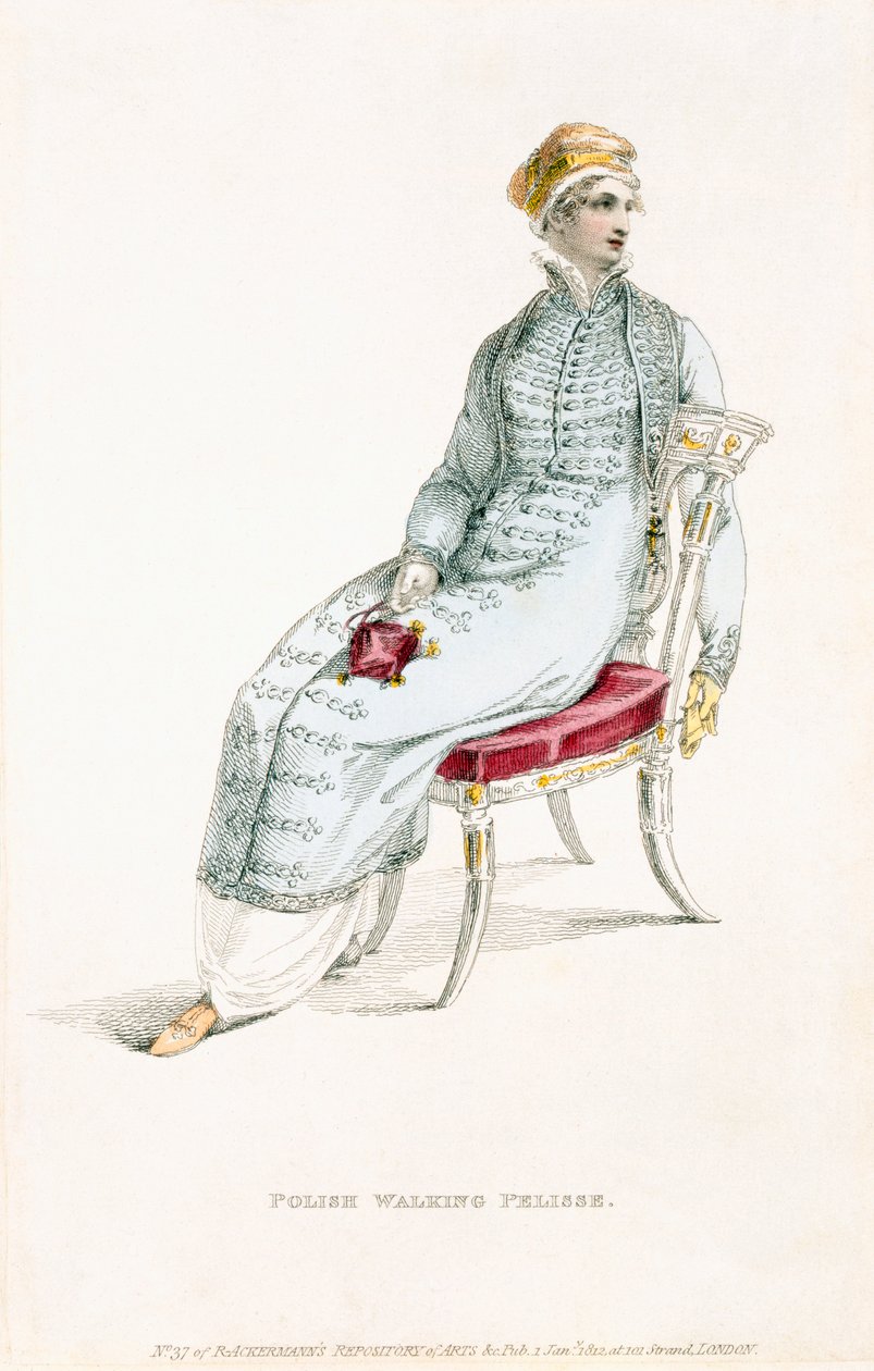 pelisse المشي البولندي ، لوحة الموضة من Ackermanns Repository of Arts بواسطة مدرسة اللغة الإنجليزية