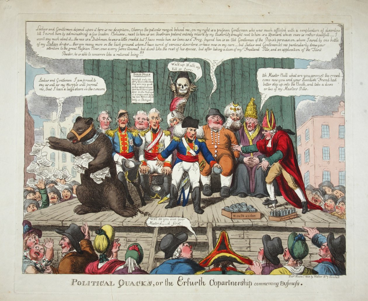 Political Quacks, or the Erfurth Copartnership commencing Business, pub. 1808 (hand coloured engraving) بواسطة مدرسة اللغة الإنجليزية