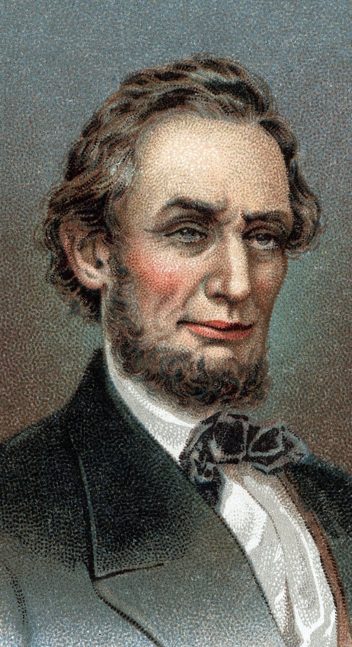صورة لأبراهام لنكولن - صورة أبراهام لنكولن (1809-1865) الرئيس السادس عشر للولايات المتحدة الأمريكية - من سلسلة "قادة الرجال" - الطباعة الحجرية الملونة - المدرسة الإنجليزية ، القرن العشرين - بواسطة مدرسة اللغة الإنجليزية