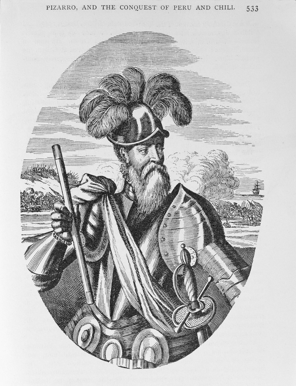 صورة فرانشيسكو بيزارو (c.1475-1541) من "السرد والتاريخ النقدي لأمريكا" ، حرره جاستن وينسور ، لندن ، 1886 بواسطة مدرسة اللغة الإنجليزية