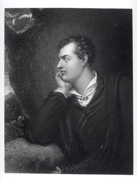 صورة لجورج جوردون ، اللورد بايرون السادس من روتشديل (1788-1824) (نقش) (صورة بالأبيض والأسود) بواسطة مدرسة اللغة الإنجليزية