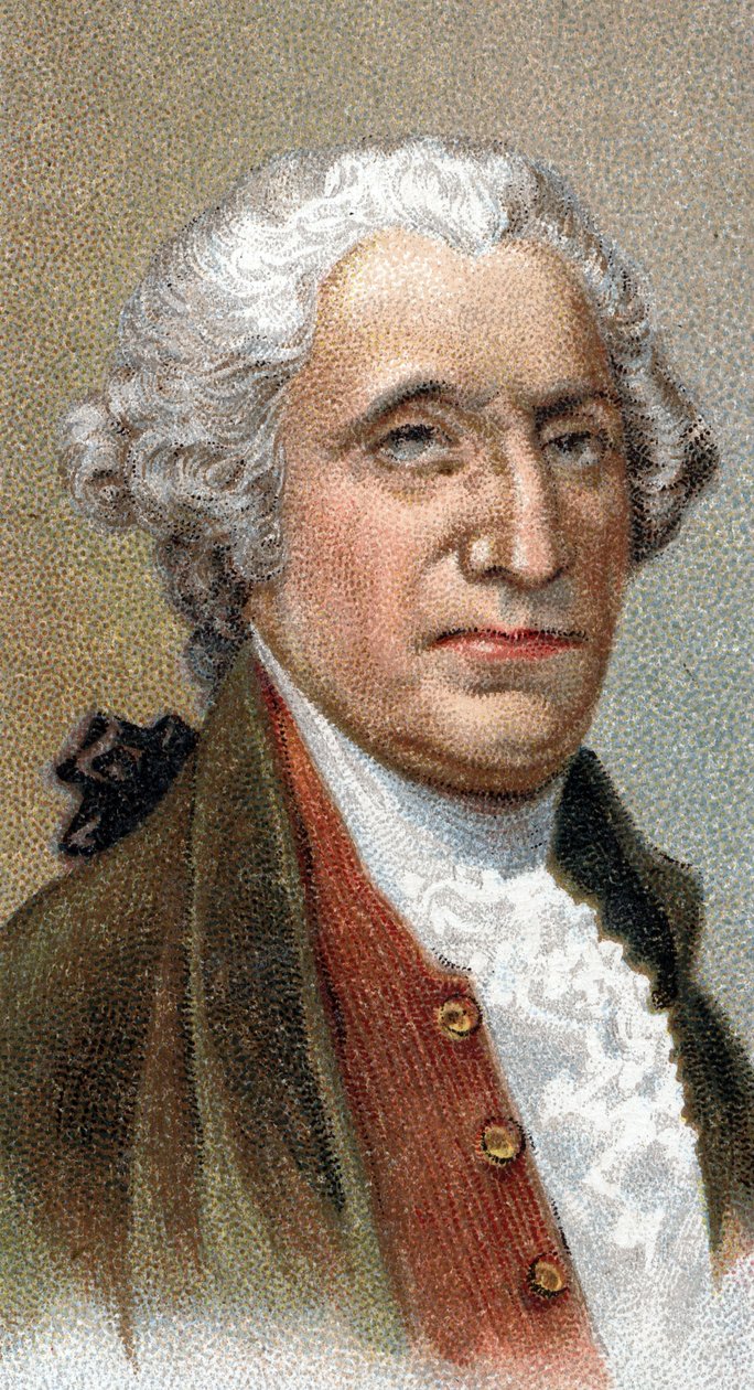 صورة جورج واشنطن (1732-1799) ، سياسي أمريكي وقائد عسكري ، أول رئيس للولايات المتحدة الأمريكية - من سلسلة "" قادة الرجال "- الطباعة الحجرية الملونة - المدرسة الإنجليزية ، القرن العشرين - بواسطة مدرسة اللغة الإنجليزية
