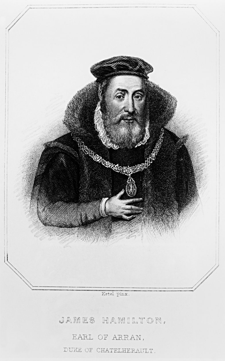 صورة لجيمس هاميلتون (1517-1575) إيرل الثاني من أران ، من "صور بريتيش بورتس" ، 1823 بواسطة مدرسة اللغة الإنجليزية