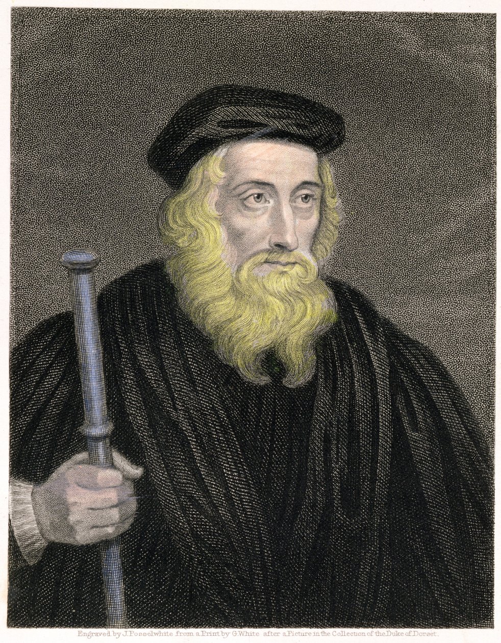 صورة لجون ويكليف (c.1330-84) منقوش بواسطة جيمس بوسيل وايت (1798-1884) بعد طبعة بقلم جي وايت ، حانة. بقلم ويليام ماكنزي بواسطة مدرسة اللغة الإنجليزية