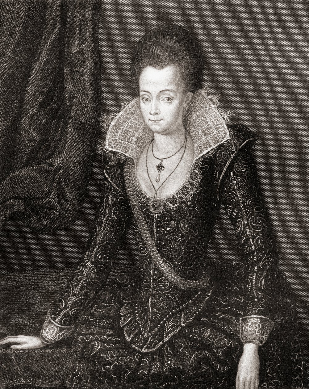 صورة للسيدة أرابيلا ستيوارت (1575-1615) من نزل بورتريتس البريطانية ، 1823 بواسطة مدرسة اللغة الإنجليزية