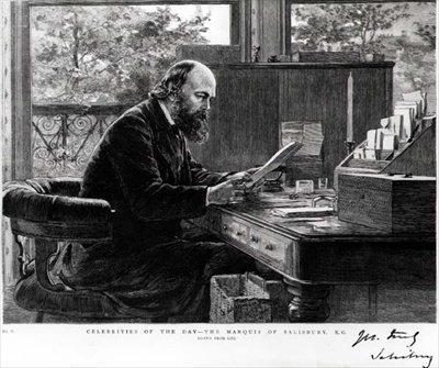 صورة لروبرت آرثر تالبوت جاسكوين سيسيل (1830-1903) ماركيز سالزبوري ، مستمدة من الحياة ، من سلسلة تصور "مشاهير اليوم" بواسطة مدرسة اللغة الإنجليزية