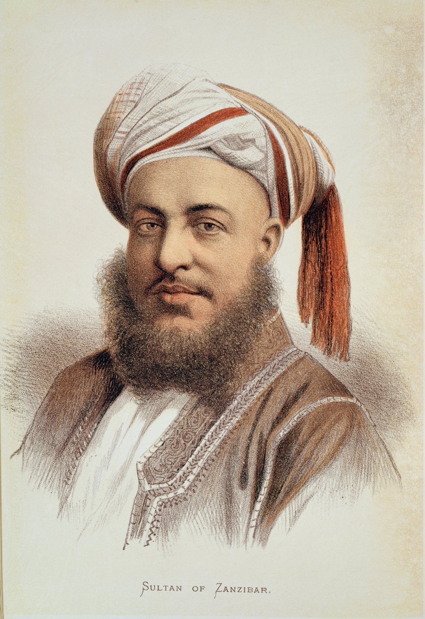 صورة للسيد برغش (1834-188) ، سلطان زنجبار (ليثو ملون) بواسطة مدرسة اللغة الإنجليزية