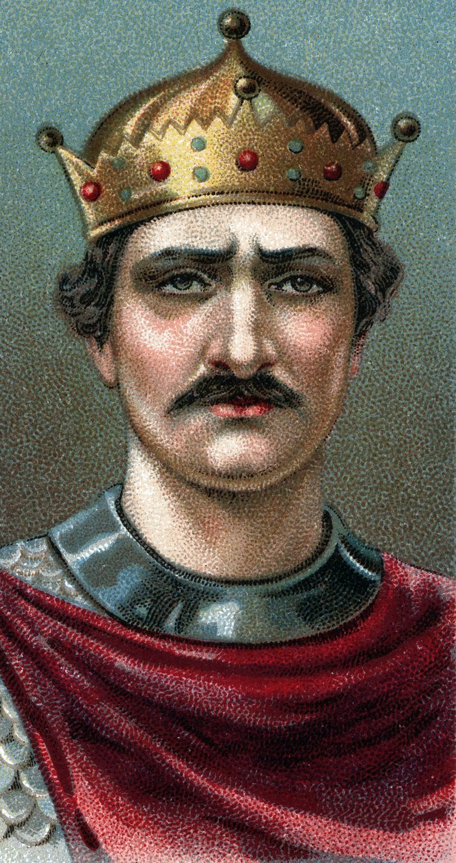 صورة ويليام الأول الفاتح (1027-1087) ، دوق نورماندي وأول ملك نورماندي لإنجلترا - من سلسلة "قادة الرجال" "- الطباعة الحجرية الملونة - المدرسة الإنجليزية ، القرن العشرين - بواسطة مدرسة اللغة الإنجليزية