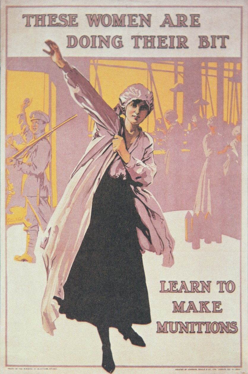 Poster depicting women making munitions (colour litho) بواسطة مدرسة اللغة الإنجليزية