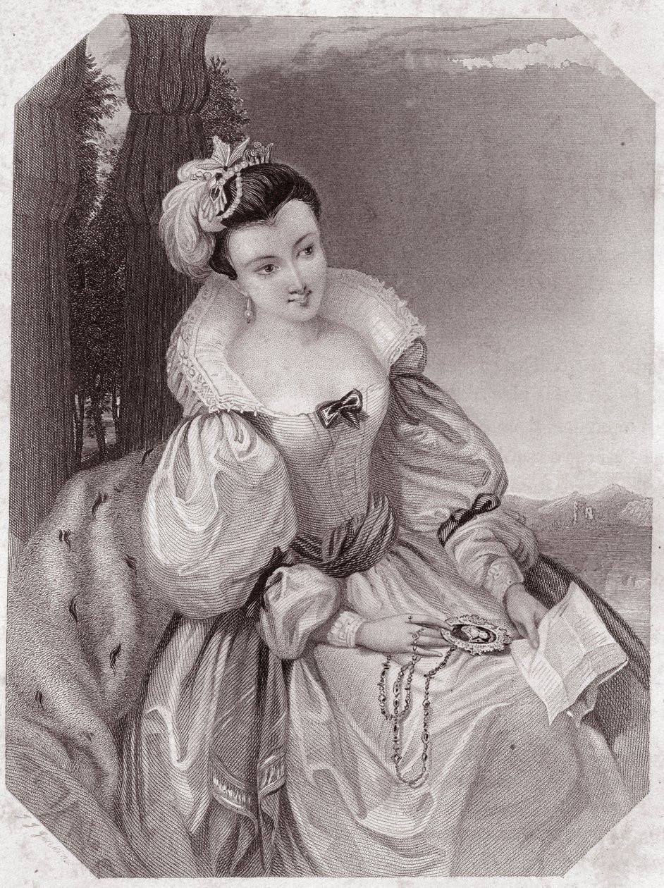 Princess of France (Love's Lost) in - "" Galerie des femmes de Shakespeare ، مجموعة من خمسة وأربعين صورة جادة للفنانين الأوائل في لندن ، غنية بالإشعارات النقدية والأدبية "" حوالي عام 1838 - من "" معرض النساء شكسبير ، بواسطة مدرسة اللغة الإنجليزية