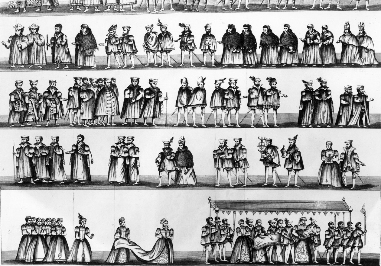 موكب في تعميد الأمير آرثر ، ابن هنري السابع ، محفور في عام 1782 بواسطة مدرسة اللغة الإنجليزية