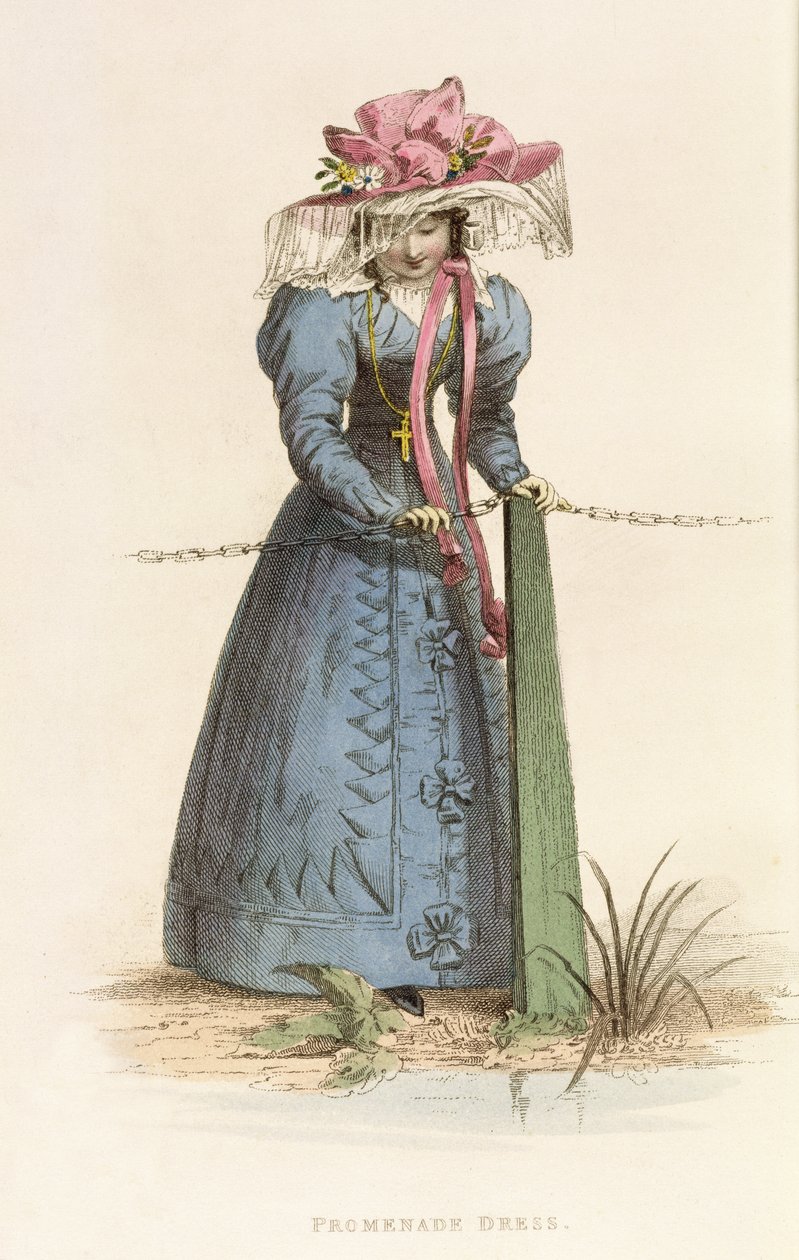 فستان بروميناد ، لوحة الموضة من Ackermanns Repository of Arts ، c.1825 بواسطة مدرسة اللغة الإنجليزية