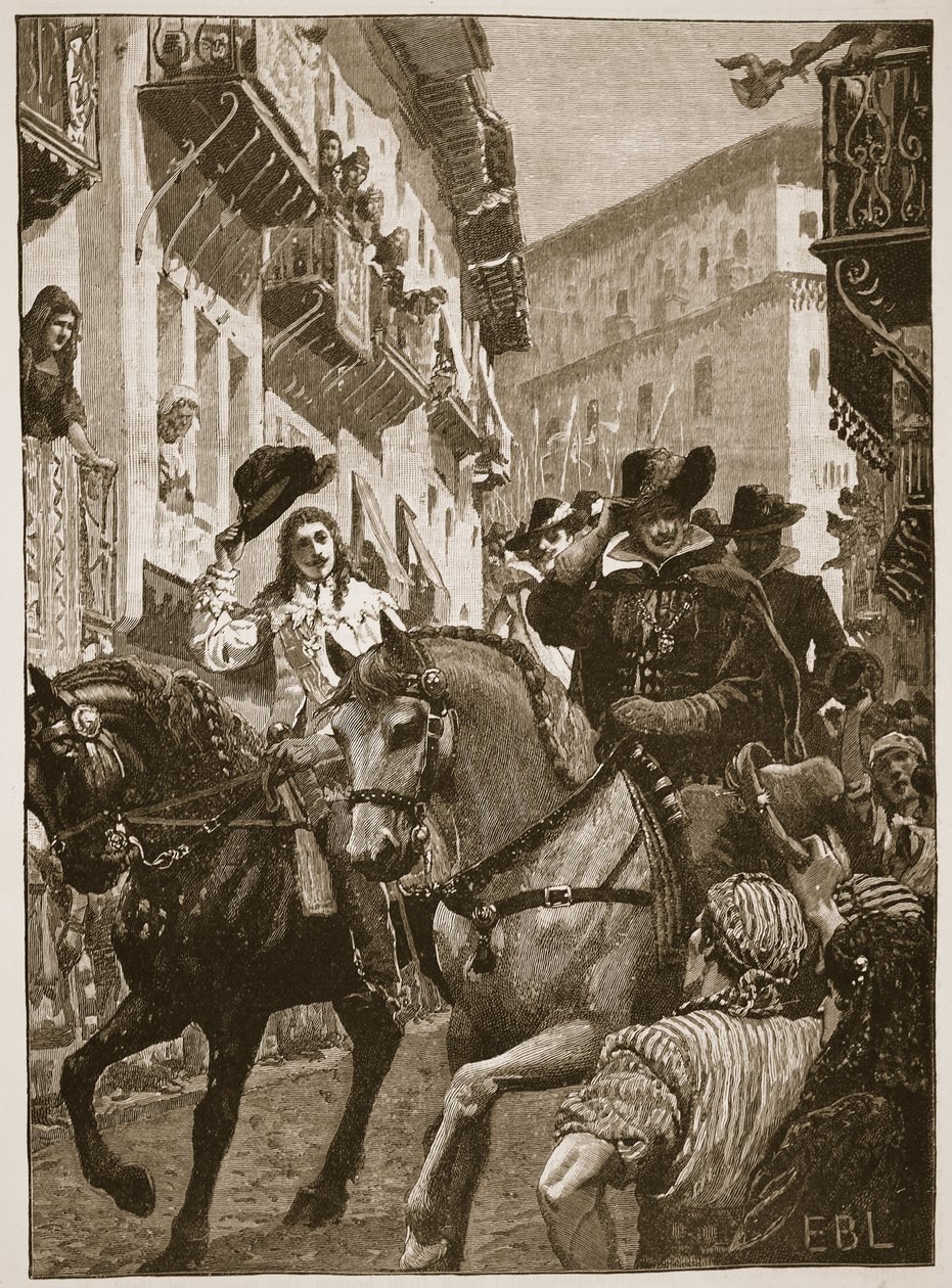 استقبال عام للأمير تشارلز في مدريد ، صورة توضيحية من Cassell Illustrated History of England (sepia photo) بواسطة مدرسة اللغة الإنجليزية