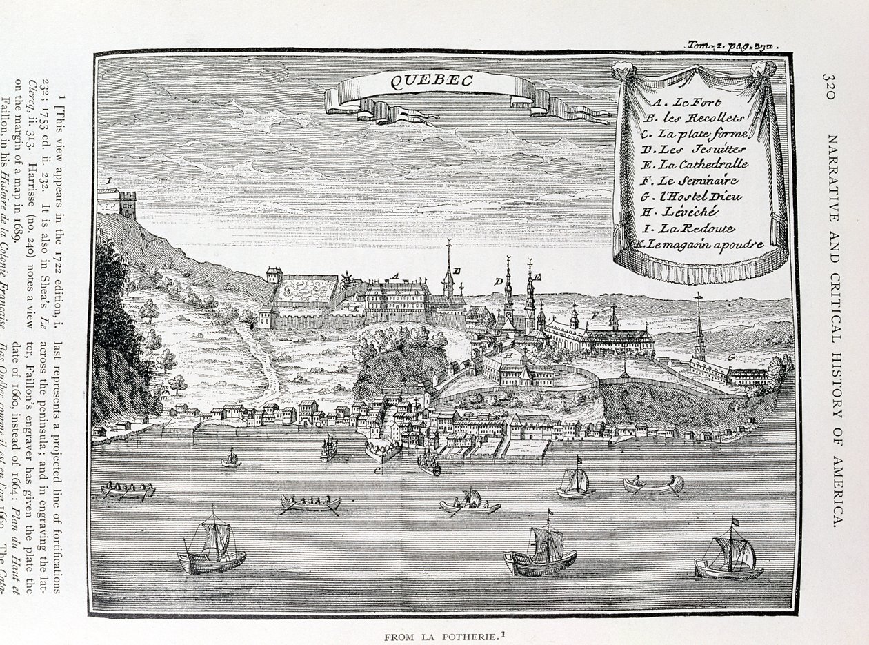 كيبيك ، بعد La Potherie (1663-1736) ، توضيح من المجلد الرابع من "السرد والتاريخ النقدي لأمريكا" ، 1886 بواسطة مدرسة اللغة الإنجليزية
