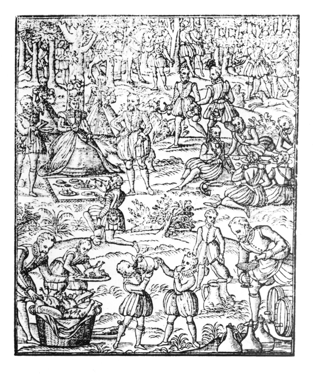 الملكة إليزابيث الأولى (1533-1603) في نزهة مطاردة ، لوحة من "نوبل آرت فينيري والصيد" لجورج توربيرفيل ، 1575 بواسطة مدرسة اللغة الإنجليزية