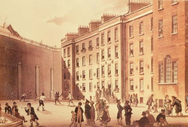 المضارب في سجن الأسطول ، رسم توضيحي من "London Life" ، حانة. 1809 (ليثو) بواسطة مدرسة اللغة الإنجليزية
