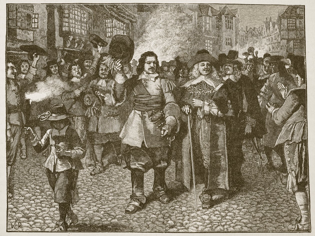 استقبال مونك في مدينة لندن ، رسم توضيحي من Cassells Illustrated History of England (sepia photo) بواسطة مدرسة اللغة الإنجليزية