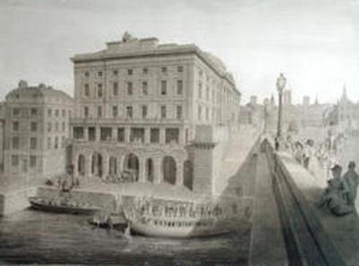 تم رفض تصميم قاعة Fishmongers 'Hall ، شارع Upper Thames ، حوالي عام 1830 (قلم حبر وحبر وغسل على ورق) بواسطة مدرسة اللغة الإنجليزية