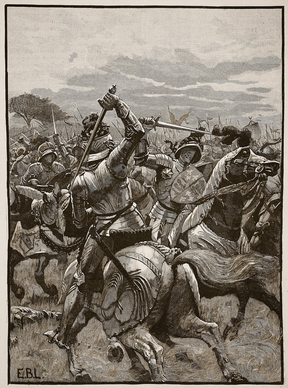 ريتشارد الثالث في معركة بوسورث ، رسم توضيحي من Cassells Illustrated History of England (sepia photo) بواسطة مدرسة اللغة الإنجليزية